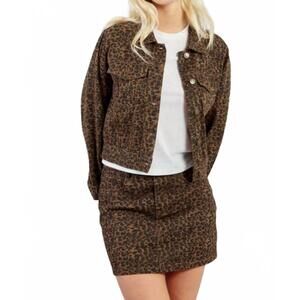 NEW MOLLY BRACKEN leopard denim jacket in brown